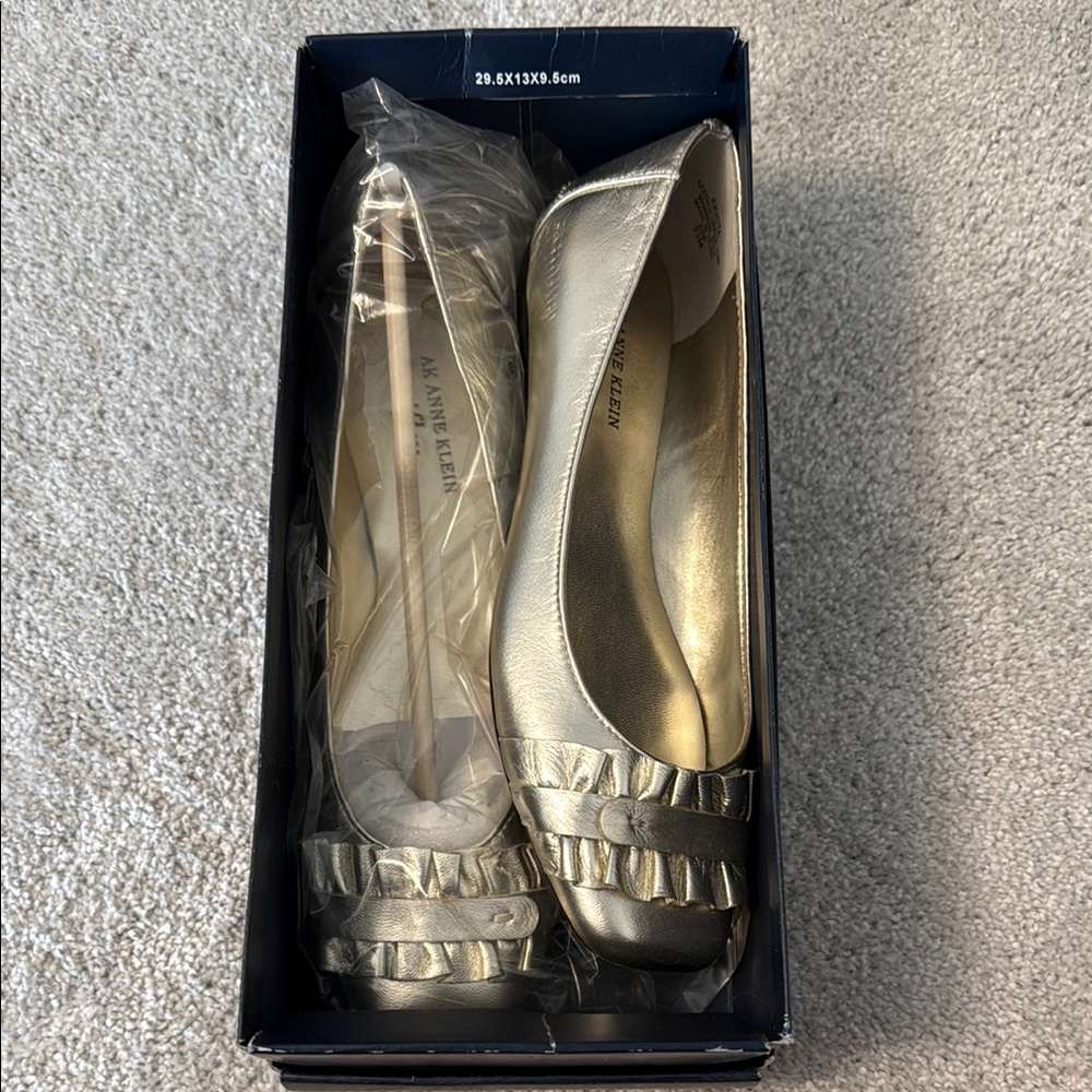 Anne Klein iflex Gold Ballet Flats with Ruffle Like Detail